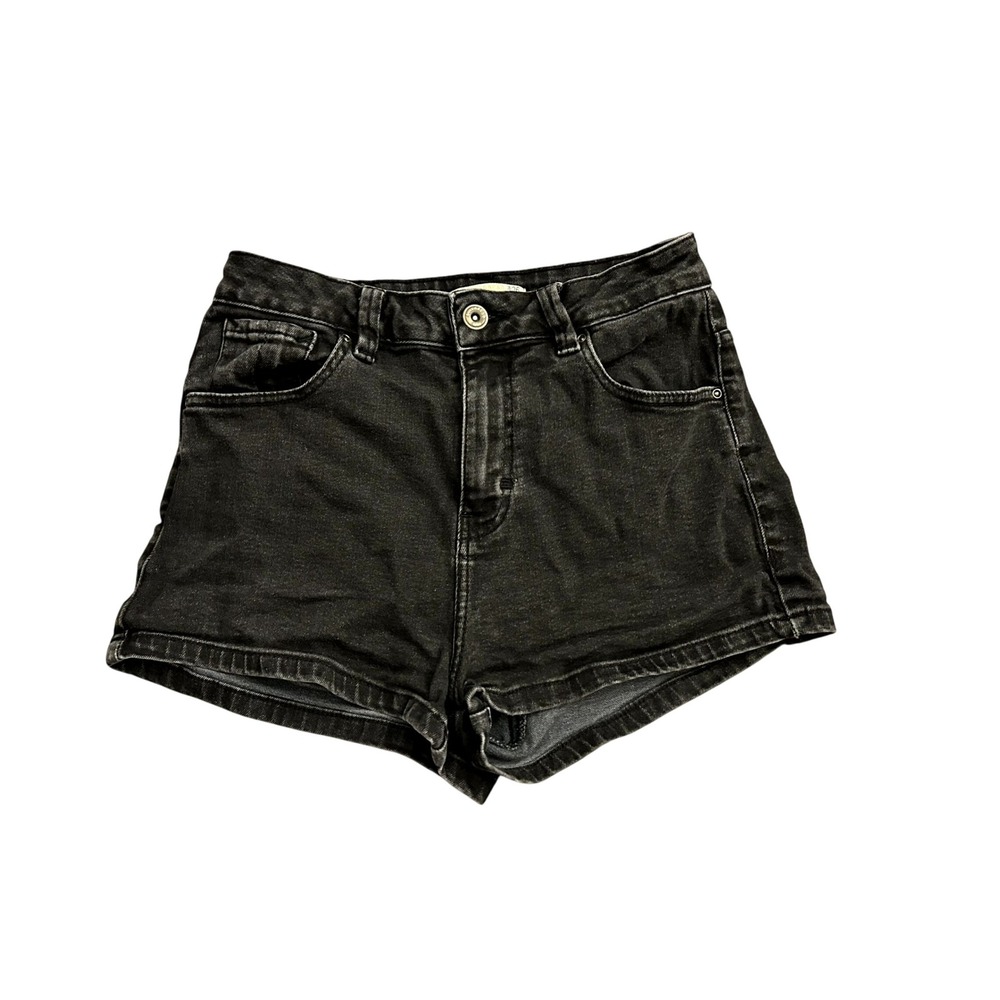 Pull&Bear Denim Shorts Womens 26 Black Excellent High Waisted Faded Mini 5Pocket